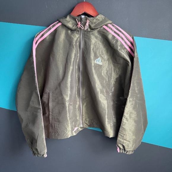 Adidas Women's Green Jacket with Pink Stripes - Picture 3 of 9